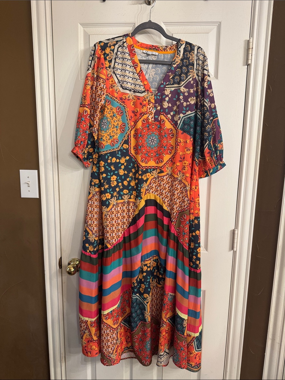 Cezele Multicolor Bohemian Patchwork Maxi Dress - Relaxed Fit